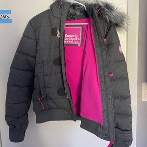 grey & pink super dry puffer coat